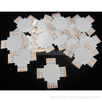Cross + Shape 10mm 4pin Connector PCB Adapter for 5050 RGB LED Strip Light